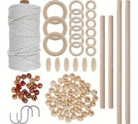 1 Set Paquete de Material de Macramé Aro de Madera Combinación de Cuerda para Trenzar Muy Adecuado para la Producción de Manualidades