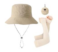 1 Sombrero De ala Ancha, 1 Bolsa para Guardar Sombreros, 1 Par De Mangas para Los Brazos del Color De La Piel, Sombrero para El Sol para Hombre, Sombrero para El Sol Plegable