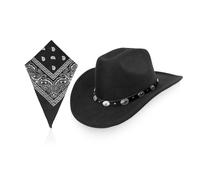 1 Sombrero De Fieltro De Vaquero De Ala Ancha Y 1 Bufanda Cuadrada Multifuncional, Sombreros Retro, Accesorios De Ropa, Sombreros Simples De Moda
