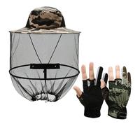 1 sombrero de mosquitera, 1 par de guantes, sombrero de cubo antimosquitos, sombrero plegable, sombrero portátil antiabeja, sombrero de pesca al aire libre, sombrero de protección solar, camuflaje,