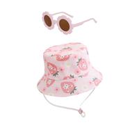 1 Sombrero De Olla De Conejo De Fresa Rosa Y 1 Par De Gafas De Sol, Sombrero De Pescador Ajustable, Lindas Gafas De Sol De Bebé, Suministros De Protección Solar.