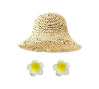 1 Sombrero De Paja De Verano Y 2 Sombreros De Frangipani, Sombrero De Playa Tejido Hueco, Sombrero Para El Sol De Ala Grande, Accesorios Para Vacaciones Al Aire Libre.