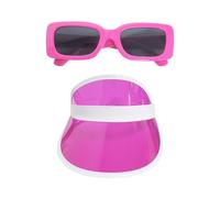 1 sombrero de sol para mujer, 1 par de gafas de sol, sombrero de verano antiultravioleta, sombrero de sol de ala ancha, sombrero retro de neón, Rosa rojo., S/M