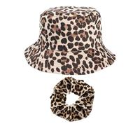 1 Sombrero De Verano para Mujer, 1 Coletero con Estampado De Leopardo, Sombrero para El Sol para Mujer, Sombrero para El Sol Plegable para Mujer, Sombrero De Pescador Reversible para Mujer