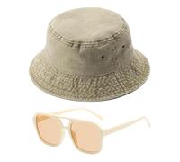 1 Sombrero Para El Sol, 1 Gafas, Sombrero De Pescador De Algodón Para Hombre, Sombrero Para El Sol De Verano, Sombrero Para Caminar Al Aire Libre, Sombrero Para Mujer
