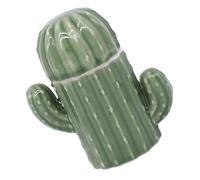 1 soporte para palillos de dientes con forma de cactus, contenedor para hisopos de algodón, color verde