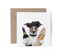 1 tarjeta de felicitación - French Jack Russell Dog Wine Baguette Birthday Thank You #71183