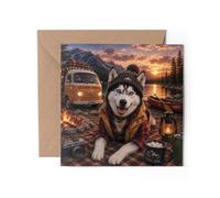 1 tarjeta de felicitación Van Life Husky - Siberian Camper Lab Camping Dog Animal Funny Joke Happy Birthday Gift #85111