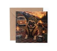 1 tarjeta de felicitación Van Life Pug - Camper Lab Camping Dog Animal Funny Joke Happy Birthday Gift #85113