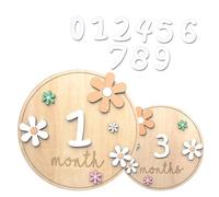 1 tarjeta de hitos de madera para bebé, diseño de flores coloridas, con puntos adhesivos, accesorios de madera para fotos de 0 a 12 meses, registro de crecimiento para baby shower (redondo)