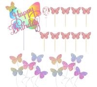 1 Tarjeta De Mariposa Grande, 10 Mariposas De Colores, 1 Globo, 9 Tarjetas De Mariposa Con Base Oscura, Decoración De Mariposas Para Cumpleaños, Adorno Para Tarta Para Cumpleañero