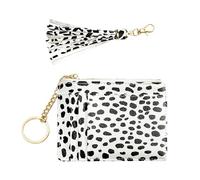 1 tarjetero para mujer con 1 colgante de borla, 8 ranuras para tarjetas, monedero con cremallera, mini llavero, tarjetero, cartera de bolsillo, negro, blanco, 12 * 1,3 * 9 cm, moderno