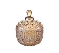 1 tarro de cristal de 260 ml con tapa de cristal, tarro de caramelo facetado con tapa de cristal, caja de joyería para caramelos, dulces, bufé, tarros de cocina, escritorio, regalo