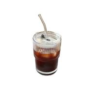 1 taza de vidrio a rayas de 400 ml, vasos transparentes con tapa y pajita, taza for café helado, taza for té, vaso for jugo, taza for agua y leche