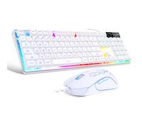 1 - Teclado y ratón para Videojuegos con retroiluminación LED y 104 Teclas, Teclado para PC o portátil (Color Blanco)