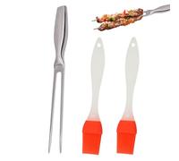 1 Tenedor Para Parrilla Y 2 Cepillos De Aceite, Tenedor Para Parrilla De Acero Inoxidable, Herramienta De Cocina, Tenedor Para Comida, Tenedor Para Parrilla Duradero