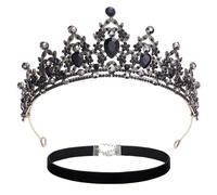 1 tiara de corona con 1 gargantilla, diadema de princesa hecha a mano con diadema de corona de diamantes de imitación, tiara de corona de cisne negra para mujeres, tiara de corona negra (negro), no,