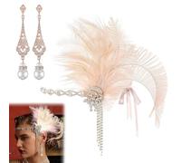 1 Tocado De Plumas Y 1 Par De Pendientes, Tocado Elee, Pendientes Largos Retro, Accesorios De Fiesta, Joyería Para Mujer