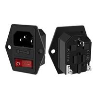 1 toma de corriente eléctrica AC-01A-1, conector de entrada de latón con interruptor basculante KCD3, toma de corriente for ordenador con fusible de 250 V y 10 A(5PCS)