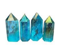 1 torre de cuarzo 8-9 cm, azul Aura, alta vibración, torres transparente dorado