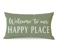 1 ud. Decoración para cojín lumbar de porche, patio o playa con la "Welcome to Our Happy Place" ( a ) en para exteriores, ideal para la decoración del hogar, de estar, el sofá (un solo , sin relleno)