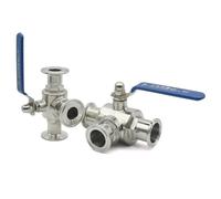 1 Uds 19/25/32/38/45/51mm SS304/316L válvula de bola de tres vías en forma de T de grado sanitario de acero inoxidable, tipo de anillo de Puerto T/L OD50.5/64mm(SUS304,L-PORT_51MM FERRULE 64)