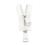 1 Uds 70/90cm 5# cremallera metálica plateada doble deslizador cremallera bidireccional para abrigo bolsillo accesorios de costura de ropa, blanco, 90cm