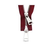 1 Uds 70/90cm 5# cremallera metálica plateada doble deslizador cremallera bidireccional para abrigo bolsillo accesorios de costura de ropa, Vino rojo, 70cm