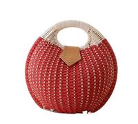 1 Uds. Bolso de mano mimbre tejido a con concha redonda, bolso asa superior, informal verano for mujer, for playa Para Playas Y Fiestas En La Playa(Red)