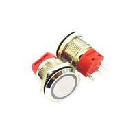 1 Uds. Botón de metal de 22MM interruptor de Reinicio automático interruptor pequeño impermeable redondo de bloqueo automático 9V-24V 5A(Lock Ring Red 1PC)