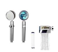 1 Uds. Cabezal de ducha Turbo con rotación de 360 grados, pulverizador de ahorro de agua de alta presión, filtros de cabezal de ducha ajustables, accesorios de baño(Blue)