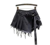 1 Uds. Falda Vaquera Plisada de Cintura Estilo Dulce Ropa Mujer Pantalones Vaqueros Verano Color Rosa Cortos Retazos para El Ocio Diario,La Playa(Black,M)