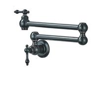1 Uds grifo de cocina en maceta doble caño plegable retráctil brazo oscilante pared de latón de un solo orificio dos manijas grifo de fregadero de cocina(Black bronze C)
