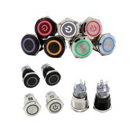 1 Uds. Interruptor de botón Metal resistente al agua 19mm luz LED negro bloqueo instantáneo interruptor alimentación PC for motor coche(19mm Ring,WHITE_12-24V)