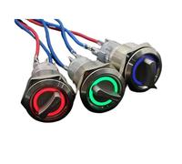 1 Uds. Interruptor giratorio de metal iluminado DPDT fijo impermeable autoblocante instantáneo de 22mm 2/3 posiciones con LED(3 Position,MOMENTARY_BLUE_12V)