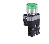 1 Uds. Luz LED 220V botón plano momentáneo indicador de reinicio automático rojo verde amarillo azul 12V 24V botón iluminado con lámpara(Green,1NO,380V)