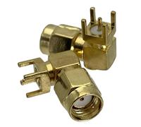 1 Uds RP-SMA RP SMA macho JACK PIN soldadura de ángulo recto for montaje PCB conector RF latón(More than 50Pcs)