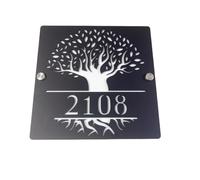 1 Uds. Signo De Número Casa Árbol La Vida, Placa Dirección Acrílica Moderna Flotante Al Aire Libre, Decoración Del Hogar Montada A Prueba Agua(Black-White,300x300MM)
