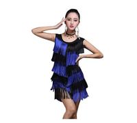 1 Uds. Vestido de Baile Latino con borlas for Mujer, Traje sin Mangas Flecos for actuación Salsa Tango, Ropa for práctica para Danza(Blue,S)