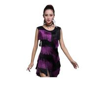 1 Uds. Vestido de Baile Latino con borlas for Mujer, Traje sin Mangas Flecos for actuación Salsa Tango, Ropa for práctica para Danza(Purple,XL)