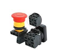 1 Uds XB4 22mm interruptor de botón doble de parada de emergencia con luz de reinicio automático pulsador de alimentación 10A(NO Base,1NO1NC,24 V)