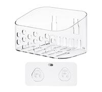 1 unidad caja de almacenamiento transparente para baño, caja de almacenamiento perforada y vaciable, cesta de almacenamiento de pared para accesorios de ducha, cesta de ducha de gran capacidad