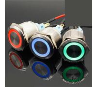 1 unidad de interruptor de botón pulsador LED de 22 mm, colorido y útil, de 5 V, 12 V, 24 V y 220 V, con función momentánea o de enclavamiento.(3,Momentary,24V)