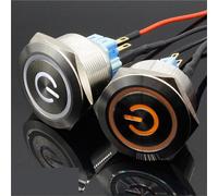 1 unidad de interruptor de botón pulsador momentáneo de bloqueo de acero inoxidable de 30 mm con LED y símbolo de arranque de motor y encendido de PC(8,Locking,220V)