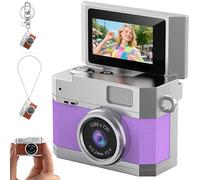 1 unidad de mini cámara llavero, mini cámara digital, lente gran angular, luz de flash LED, fotos nostálgicas, gran idea para regalo, morado