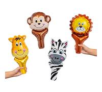 1 Unidad - Pack de 4 piezas de globos foil de mano con forma de animales de 47 x 23 cm - Decoración con tematica de Safari - Decoración fiesta Safari, decoración Safari (Globos Mano Foil)