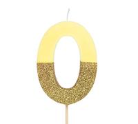 1 Unidad - Vela de Cumpleaños (número 0) de Color Amarillo Pastel con Efecto Glitter Dorado de 7 cm - Decoración para tartas, Cumpleaños, Aniversario de Bodas, Fiesta de Graduación.