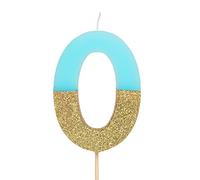 1 Unidad - Vela de Cumpleaños (número 0) de Color Azul Pastel con Efecto Glitter Dorado de 7 cm - Decoración para tartas, Cumpleaños, Aniversario de Bodas, Fiesta de Graduación.