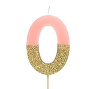 1 Unidad - Vela de Cumpleaños (número 0) de Color Rosa Pastel con Efecto Glitter Dorado de 7 cm - Decoración para tartas, Cumpleaños, Aniversario de Bodas, Fiesta de Graduación.
