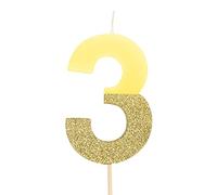 1 Unidad - Vela de Cumpleaños (número 3) de Color Amarillo Pastel con Efecto Glitter Dorado de 7 cm - Decoración para tartas, Cumpleaños, Aniversario de Bodas, Fiesta de Graduación,